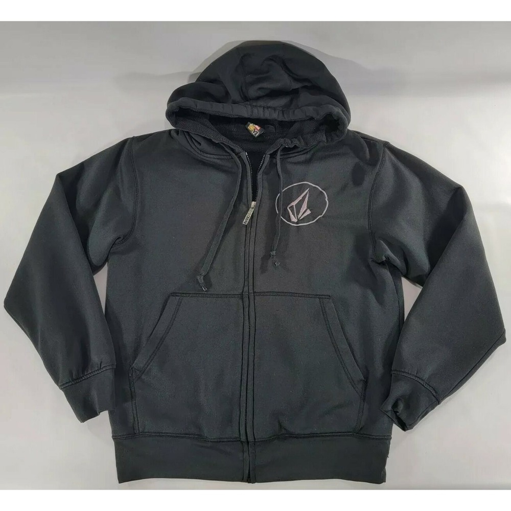 Volcom Heavy Hoodie Adult Sz S Black Full Zip Graphic Skateboarding Stitch‎ Logo